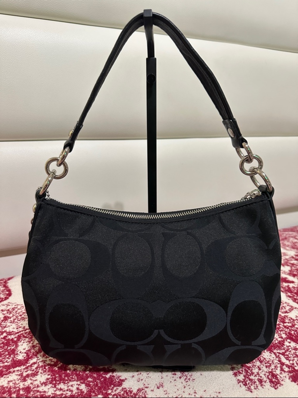 Coach Black Signature Canvas Shoulder Bag with Silver Hardware - Picture 4 of 15